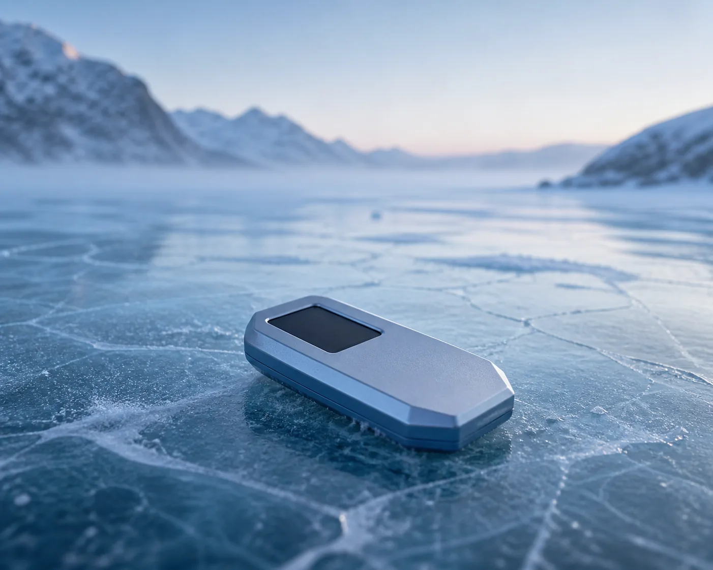 Glaciera device resting on lake ice