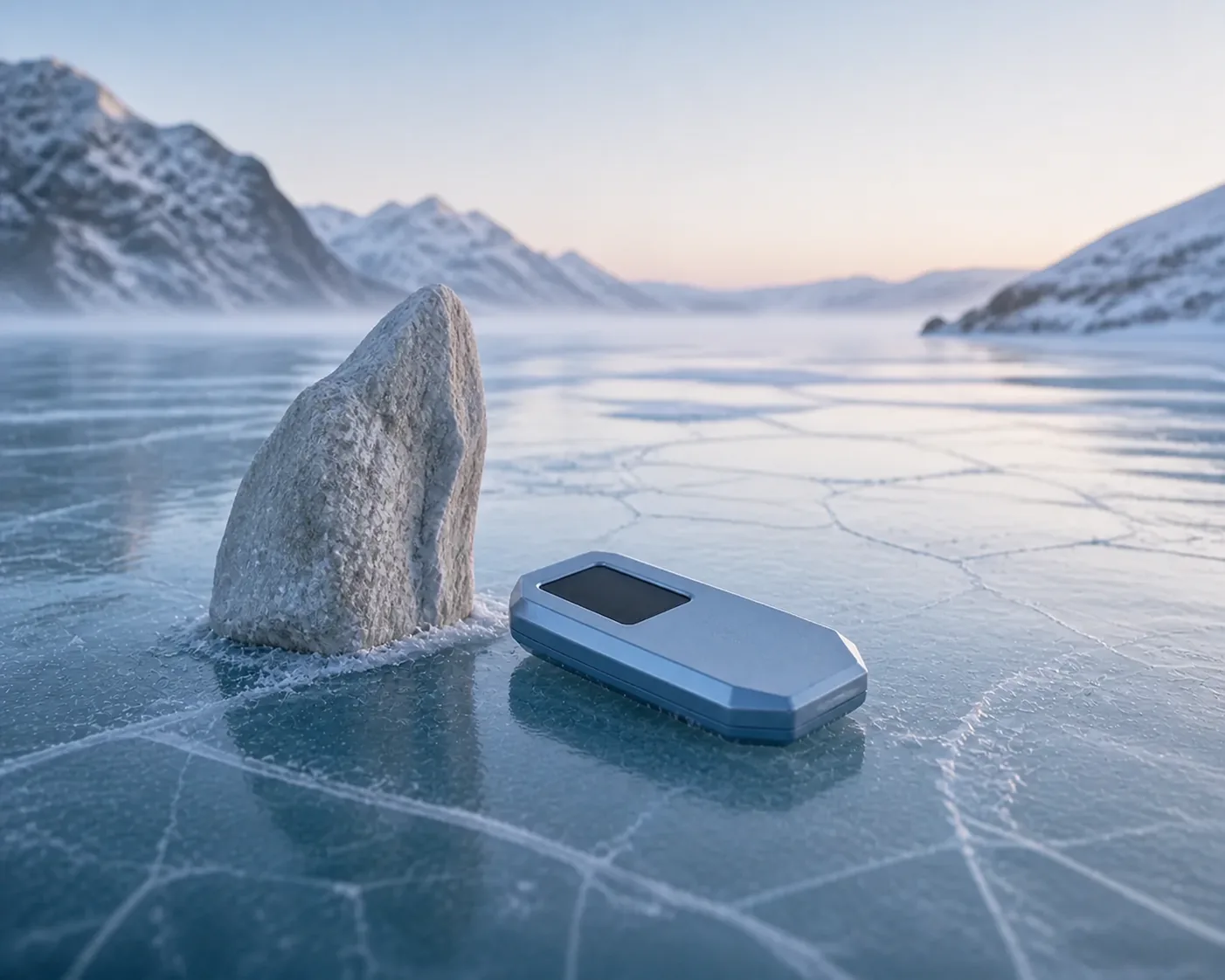 Frozen lake at dawn