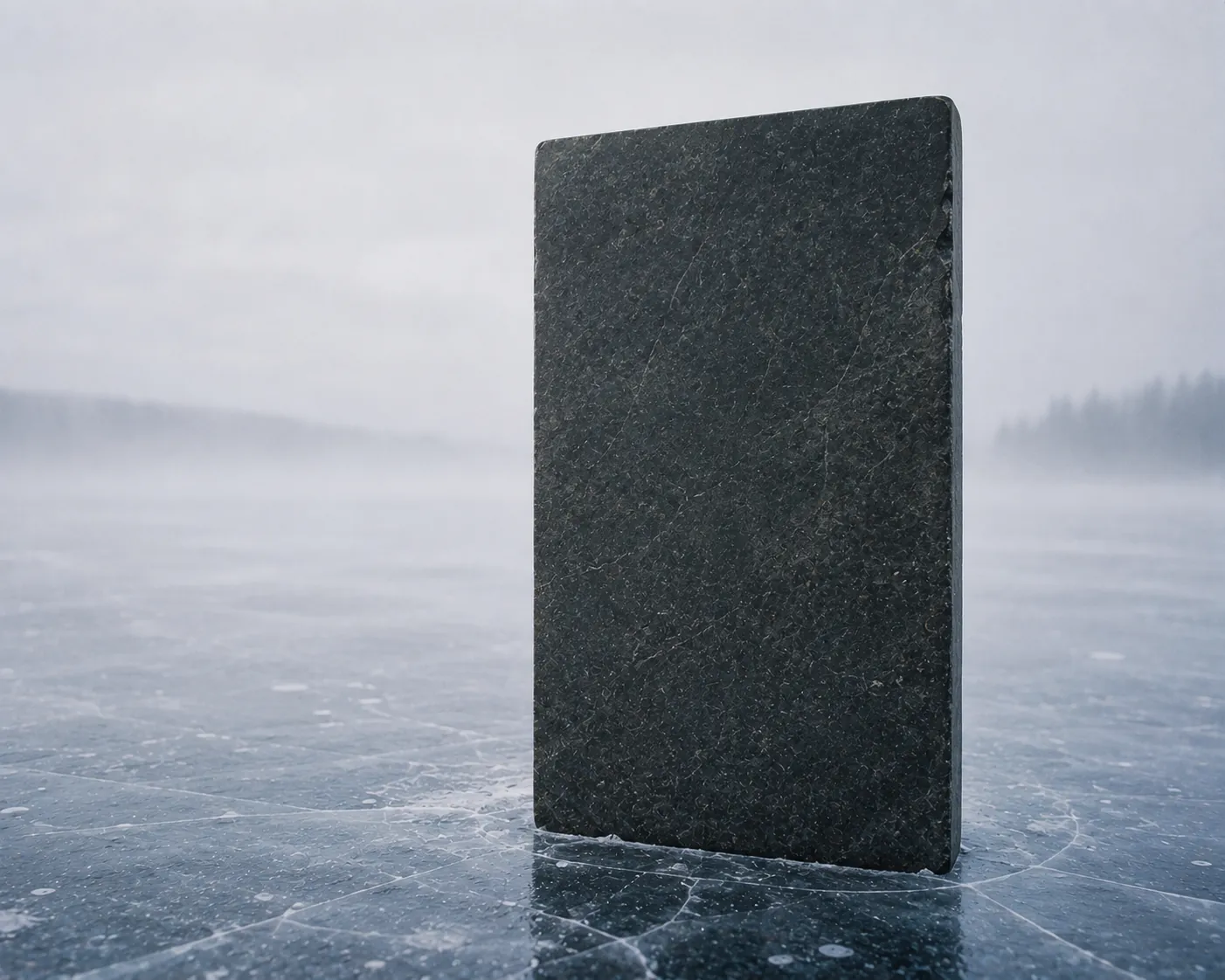 Standing stone slab on ice